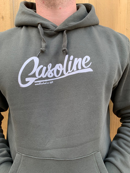Khaki Hooded Large Gasoline Logo - gasolineclothingcompany