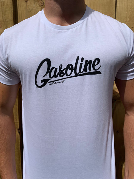 White Large Gasoline Logo - gasolineclothingcompany