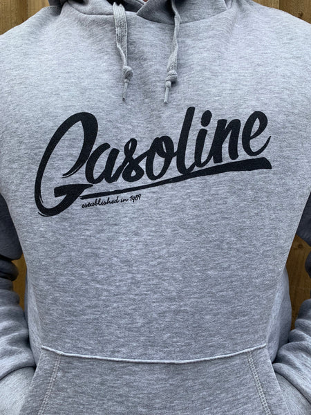 Heather Grey Hooded Large Gasoline Logo - gasolineclothingcompany