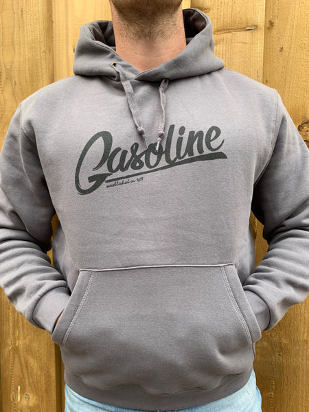 Steel Grey Hooded Large Gasoline Logo - gasolineclothingcompany