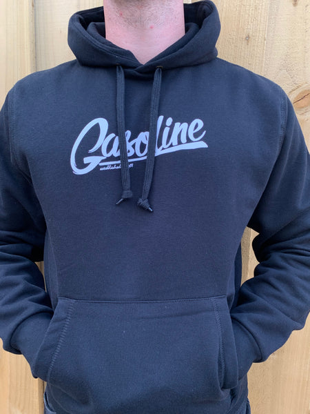 Black Hooded Large Gasoline Logo - gasolineclothingcompany